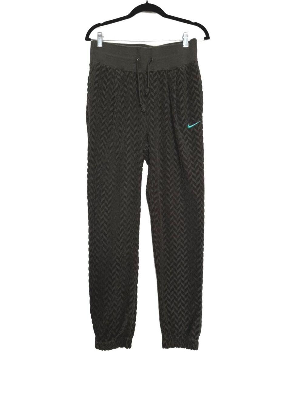 Women Forest Green Textured Jogger Sweatpants with Drawstring Waist